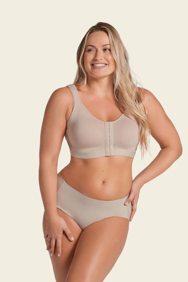 LEONISA All-in-One Cotton Posture Corrector Wireless Front Open Bra S to XL Nude