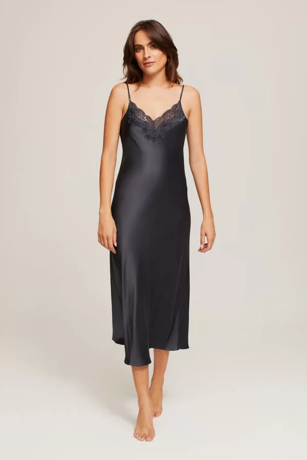 Ginia Pure Silk Lace trim Slip in India Ink XS-3XL - Image 2