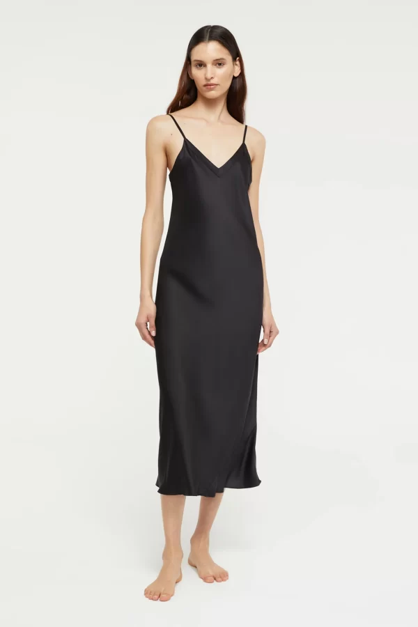 Ginia Pure Silk Slip in Black XS-3XL