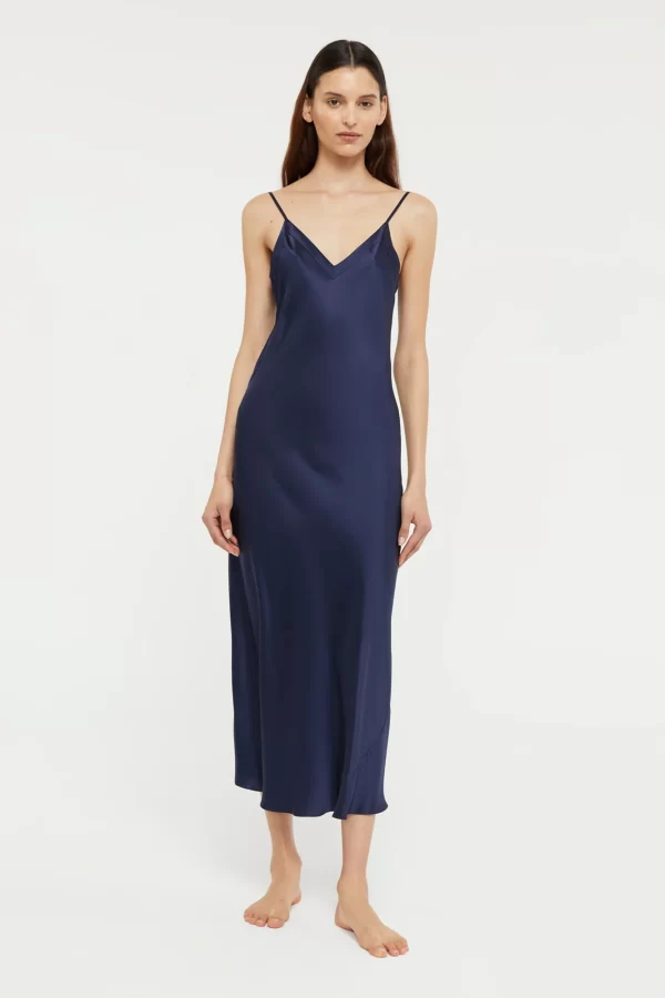 Ginia Pure Silk Slip in Midnight Blue XS-3XL