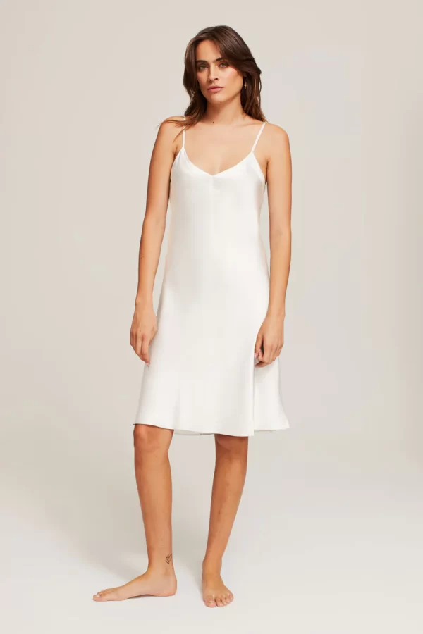 Ginia Pure Silk Midi Slip in Creme XS-3XL