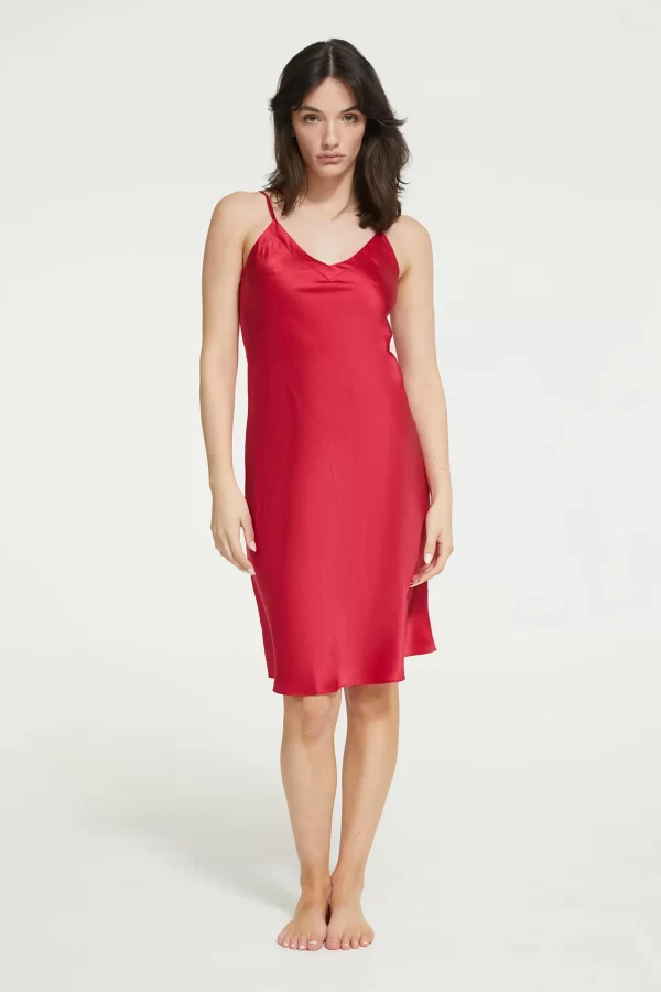 Ginia Pure Silk Midi Slip in Ruby XS-3XL