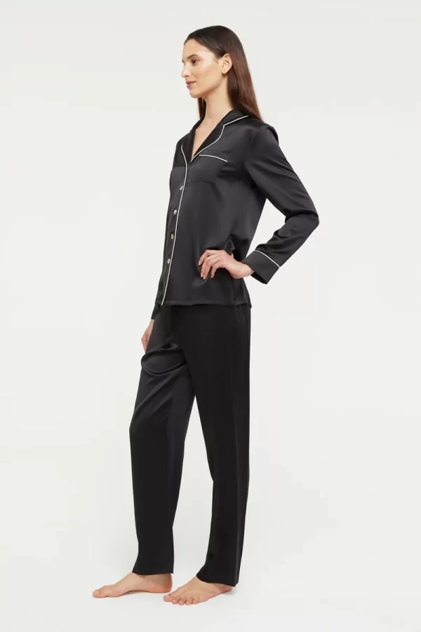 GINIA Pure Silk Fine Finishes Pyjama XS-3XL - Black/Creme piping - Image 2