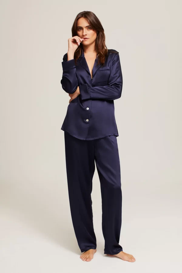 GINIA Pure Silk Fine Finishes Pyjama XS-2XL - Midnight Blue