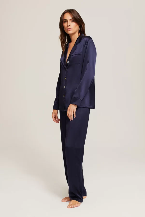 GINIA Pure Silk Fine Finishes Pyjama XS-2XL - Midnight Blue - Image 2