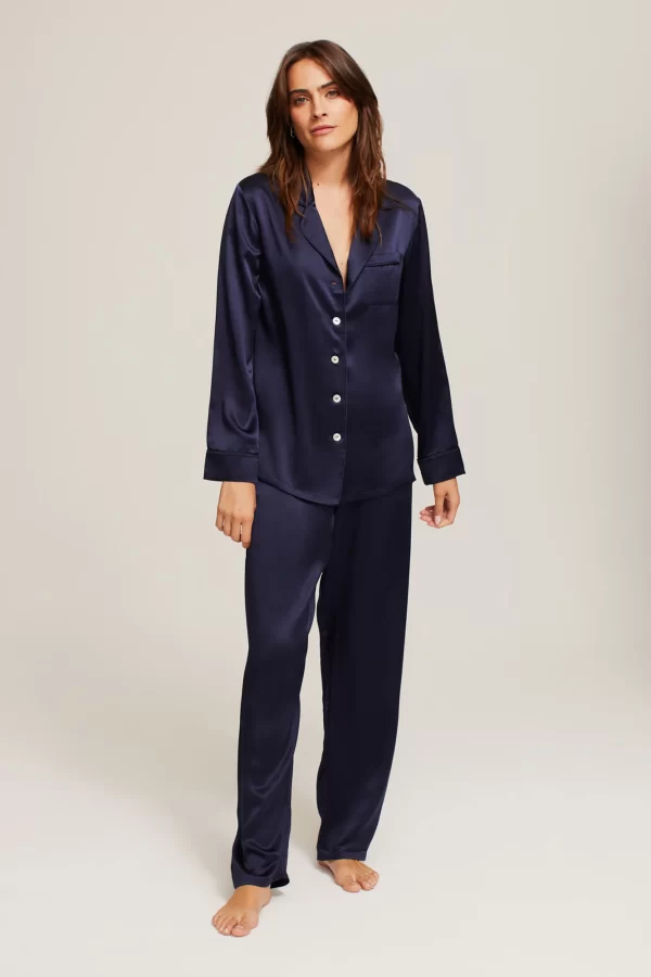 GINIA Pure Silk Fine Finishes Pyjama XS-2XL - Midnight Blue - Image 3