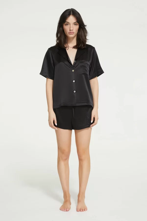 GINIA Pure Silk Fine Finishes Short Pyjama XS-3XL - Black - Image 2