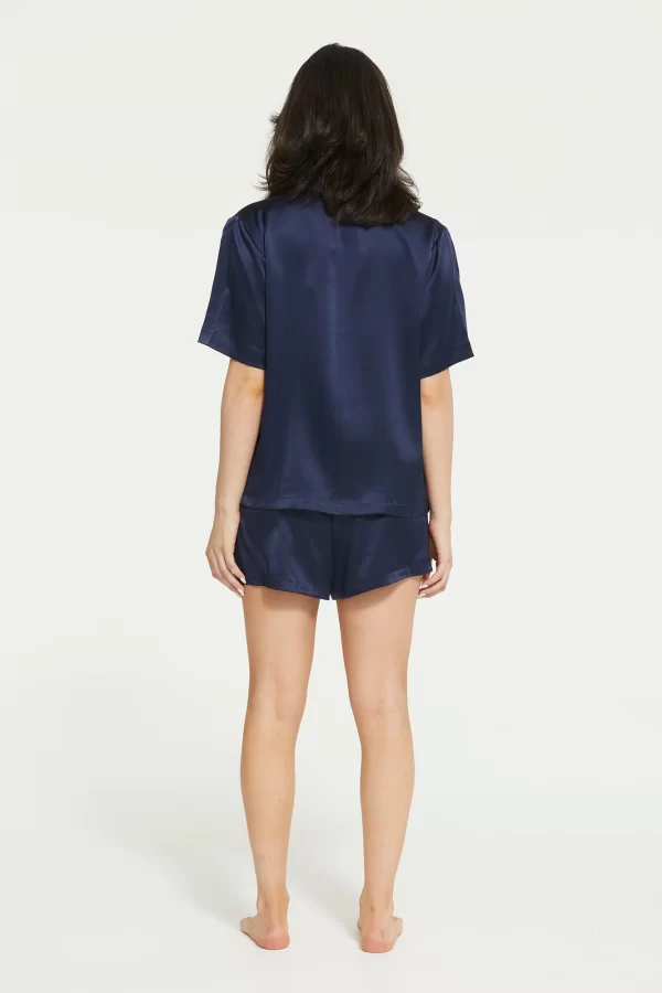 GINIA Pure Silk Fine Finishes Short Pyjama XS-3XL - Midnight Blue - Image 4