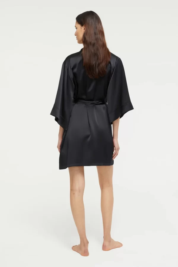 Ginia Pure Silk 3/4 sleeve Kimono Robe Black XS-2XL - Image 4