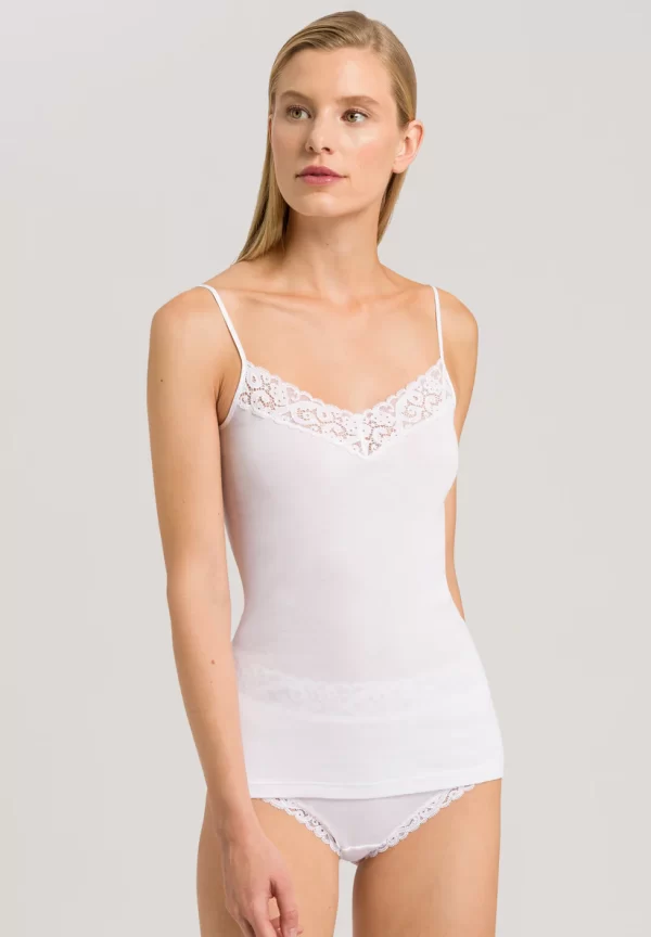 HANRO Moments V Neck Spaghetti Top in White