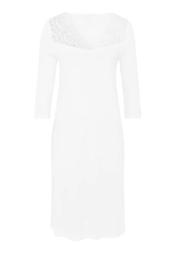 HANRO Moments 3/4 Sleeve Nightdress 100cm in White - Image 5