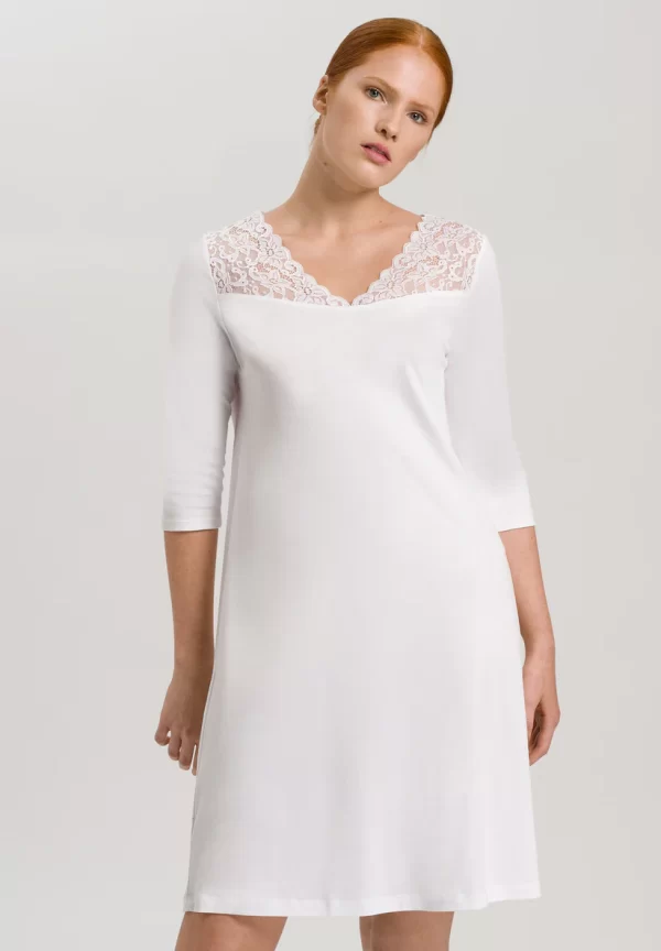 HANRO Moments 3/4 Sleeve Nightdress 100cm in White