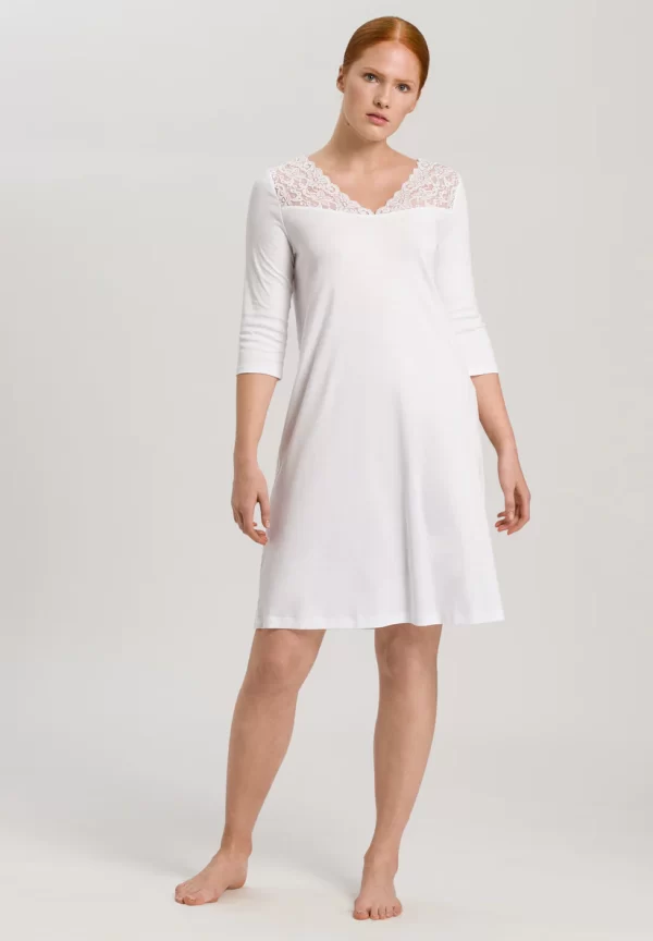 HANRO Moments 3/4 Sleeve Nightdress 100cm in White - Image 3