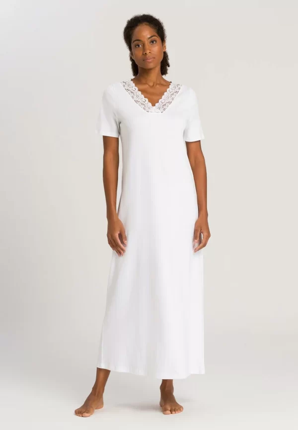 HANRO Moments Short Sleeve Nightdress 130cm in White