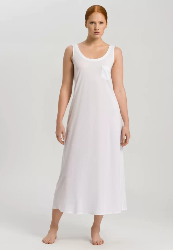 HANRO Cotton Deluxe Sleeveless Nightdress 130cm in White - Image 2