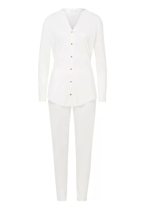 HANRO Pure Essence Long Sleeve Pyjama in Off White - Image 5