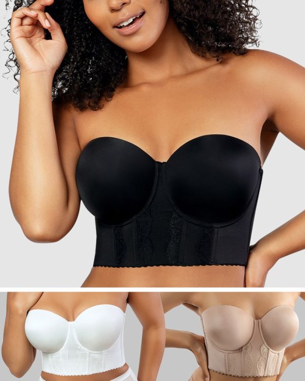 PARFAIT Elissa Padded Strapless Longline Bustier 8-20 in cups C-H in Black-Bare-White