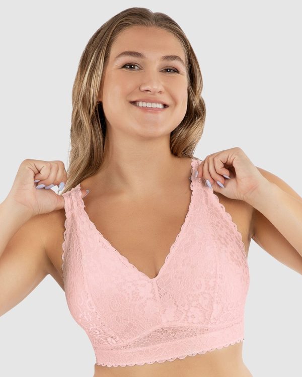 PARFAIT Adriana Wirefree Full Bust Lace Bralette D-H Cup in band sizes 8-18 Petal Pink