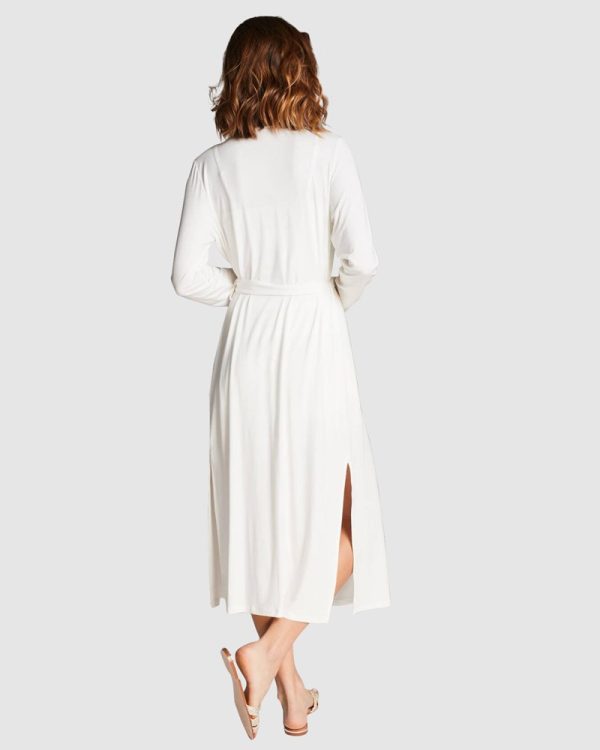 Oh! Zuza Midi Length Soft Viscose Lounge Robe - Ivory - Image 2