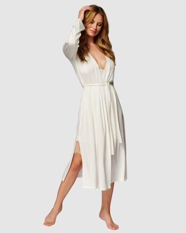 Oh! Zuza Midi Length Soft Viscose Lounge Robe - Ivory - Image 3