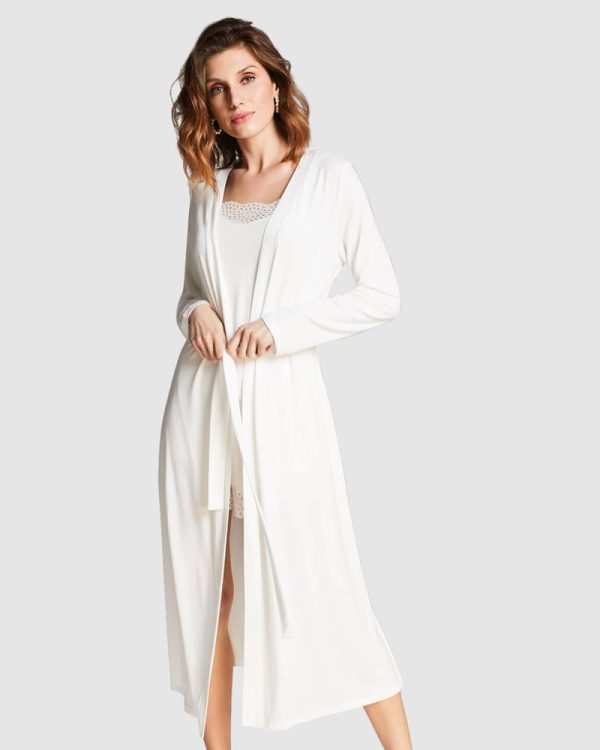 Oh! Zuza Midi Length Soft Viscose Lounge Robe - Ivory