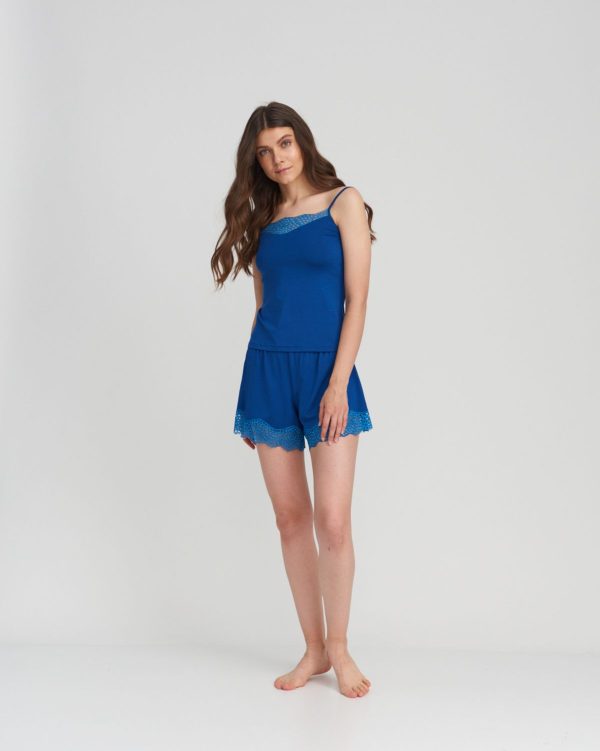 Oh!Zuza Viscose lace trim Cami & boxer PJ set Royal Blue - Image 2