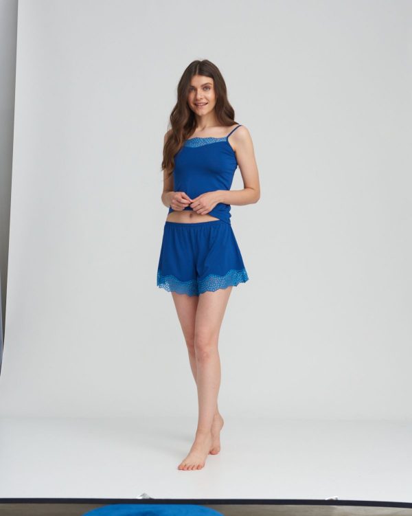 Oh!Zuza Viscose lace trim Cami & boxer PJ set Royal Blue - Image 4