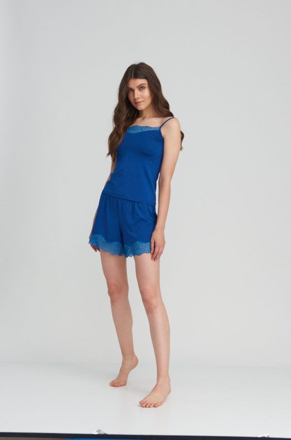 Oh!Zuza Viscose lace trim Cami & boxer PJ set Royal Blue - Image 5