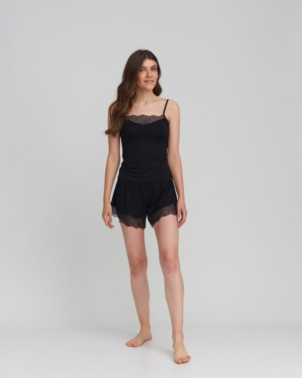 Oh!Zuza Viscose lace trim Cami & boxer PJ set Black - Image 2