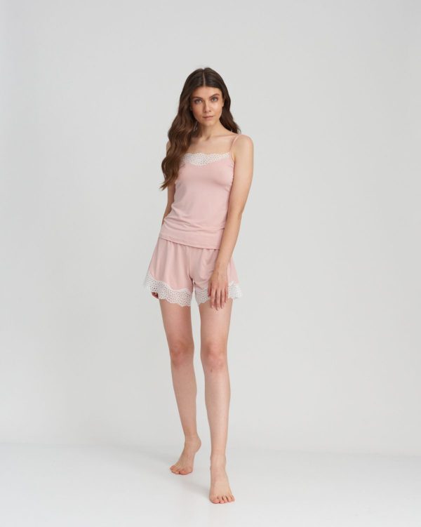 Oh!Zuza Viscose lace trim Cami & boxer PJ set Dusty Pink - Image 2