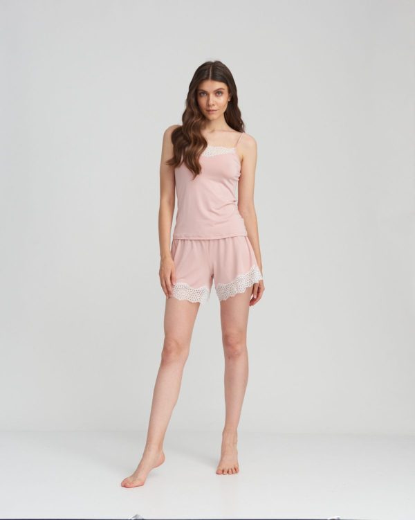 Oh!Zuza Viscose lace trim Cami & boxer PJ set Dusty Pink - Image 3