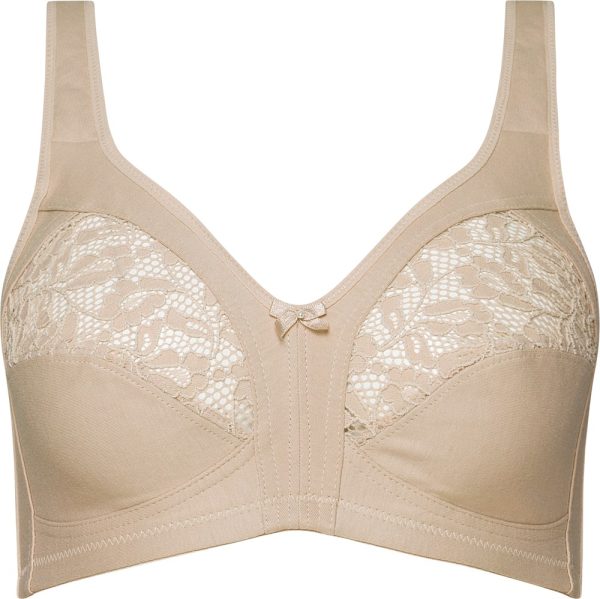 NATURANA Cotton Soft Bra with lace cup trim - Firm Support in B-DD Cups in band sizes 12-24 Beige - Image 2