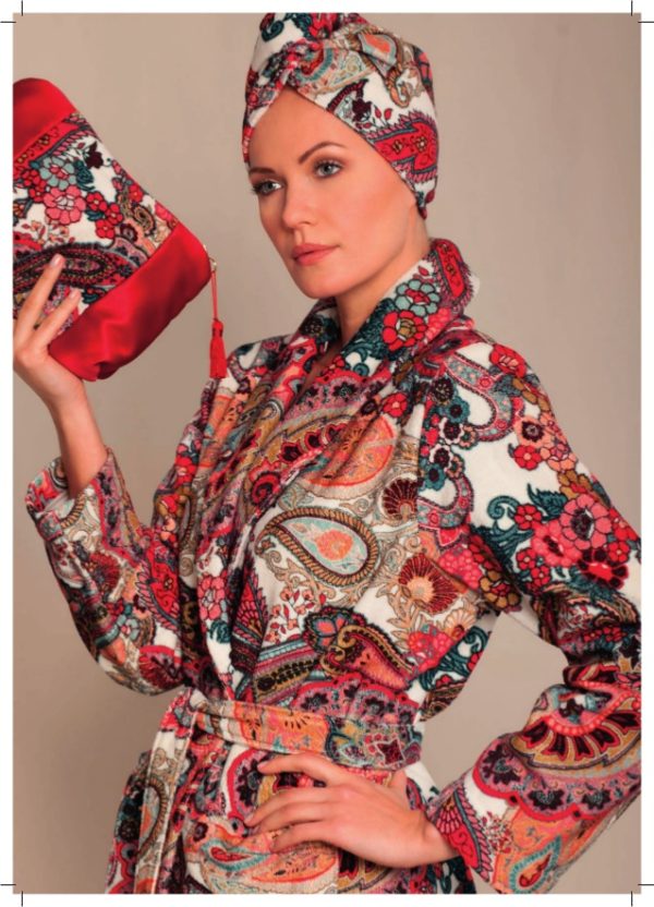 LUNA DI GIORNO Long Sleeve towelling robe in Cachemire Paisley print (1 LEFT) 50% OFF