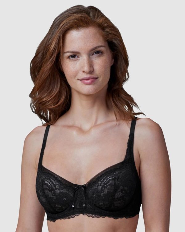 Skarlett Blue Minx Wired Lace Balconette Bra in Cashmere & Black A-F cup in bands 10-14 - Image 3