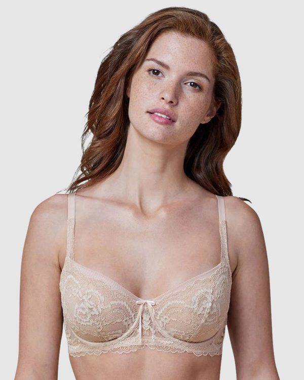 Skarlett Blue Minx Wired Lace Balconette Bra in Cashmere & Black A-F cup in bands 10-14