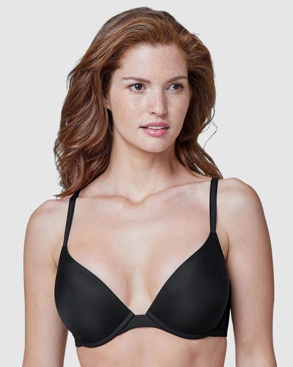 Skarlett Blue Breathless Wired Bandless Plunge Push Up T-Shirt Bra in Black A-E cup in bands 8-14