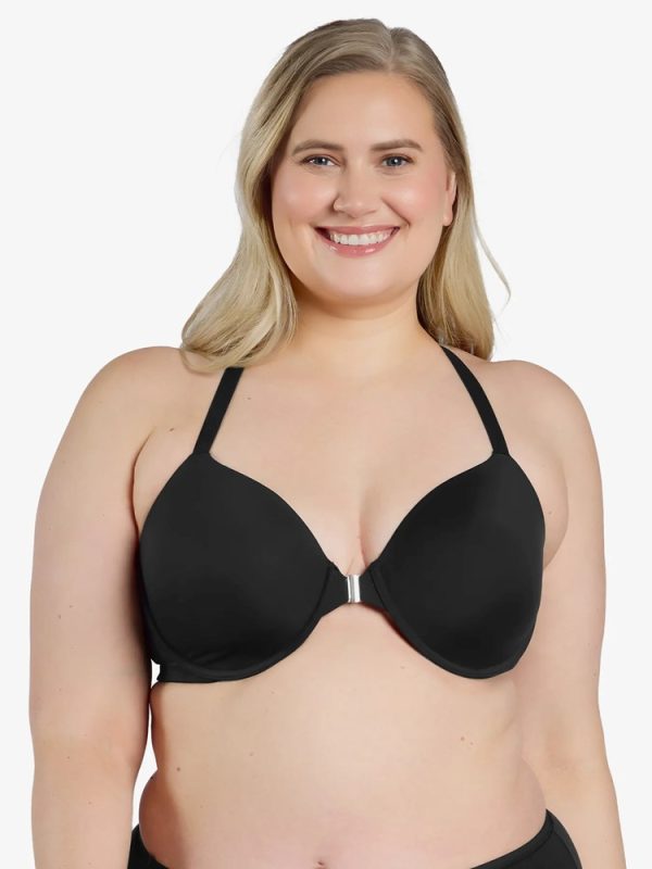 LEADING LADY The Luna Front Close Wired Racerback Bra in sand & black A-E Cups in bands 12-28 - Image 3