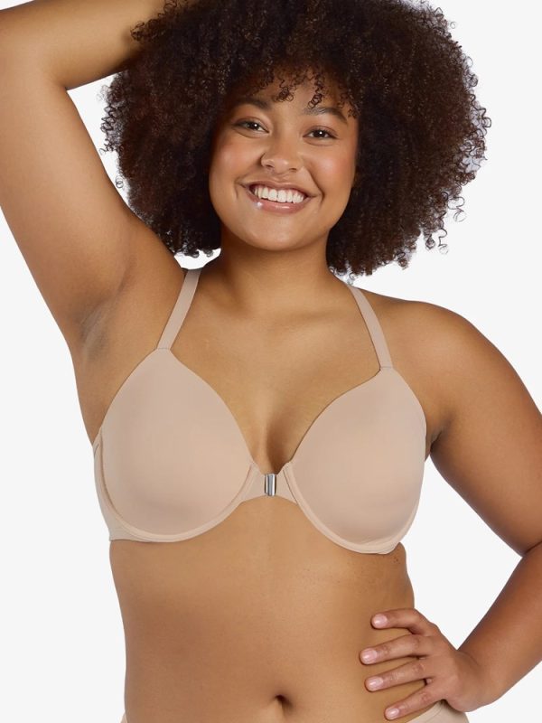 LEADING LADY The Luna Front Close Wired Racerback Bra in sand & black A-E Cups in bands 12-28