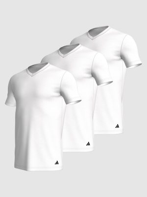 ADIDAS Mens 3 Pack Active Core Cotton V-Neck T-Shirt White