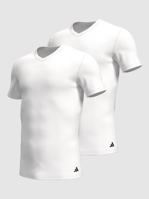 ADIDAS Mens 2 Pack Active Flex Cotton V-Neck T-Shirt White