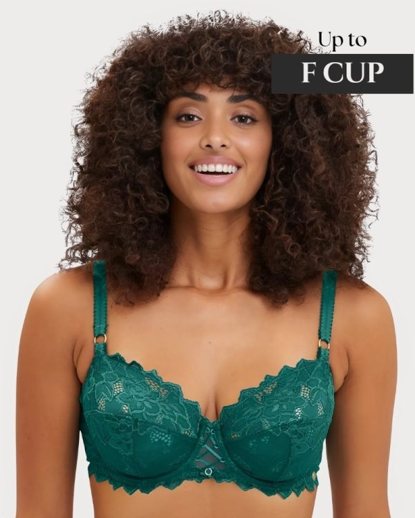 Sans Complexe Prima Underwire Unlined Scalloped Lace Bra sizes 10-18 in C to F cups Storm