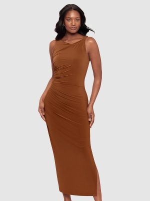 BODY BY MIRACLESUIT Maxi Bodycon Shaping Dress With Side Slit in Bronze