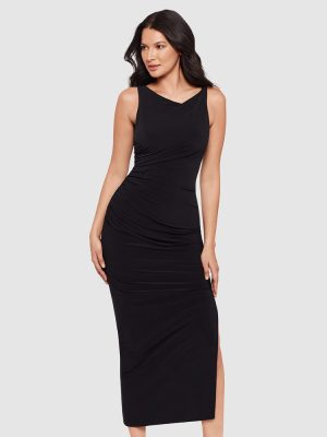 BODY BY MIRACLESUIT Maxi Bodycon Shaping Dress With Side Slit in Black