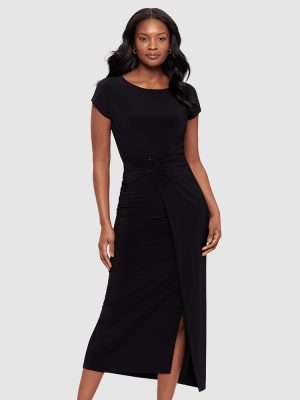 BODY BY MIRACLESUIT Loki Cinched Wrap Waist Midi Shaping Dress in Black