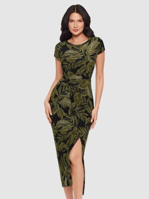 BODY BY MIRACLESUIT Olive Branch Loki Cinched Wrap Waist Midi Shaping Dress