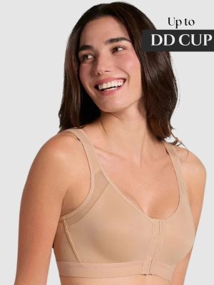 LEONISA Multi/Functional Posture Corrector Wireless Front Open Bra bands 10-20 in B-DD cups Golden Beige