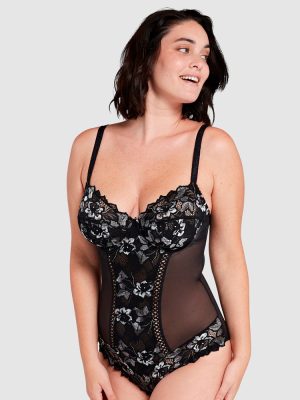 Sans Complexe Arum Underwired Lace Bodysuit sizes 12-16 in cups C-D-DD Black/Grey/White