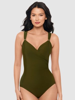 Miraclesuit Razzle Dazzle Siren Crossover Shaping Swimsuit- Nori