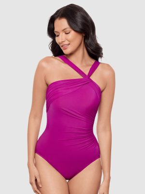 Miraclesuit Rock Solid Europa Asymmetric Underwire Shaping Swimsuit in Framboise