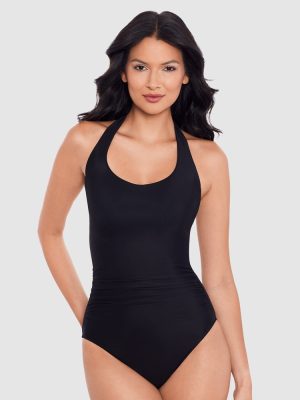 Miraclesuit Rock Solid Utopia Wired Halter One-Piece Shaping Swimsuit in Black